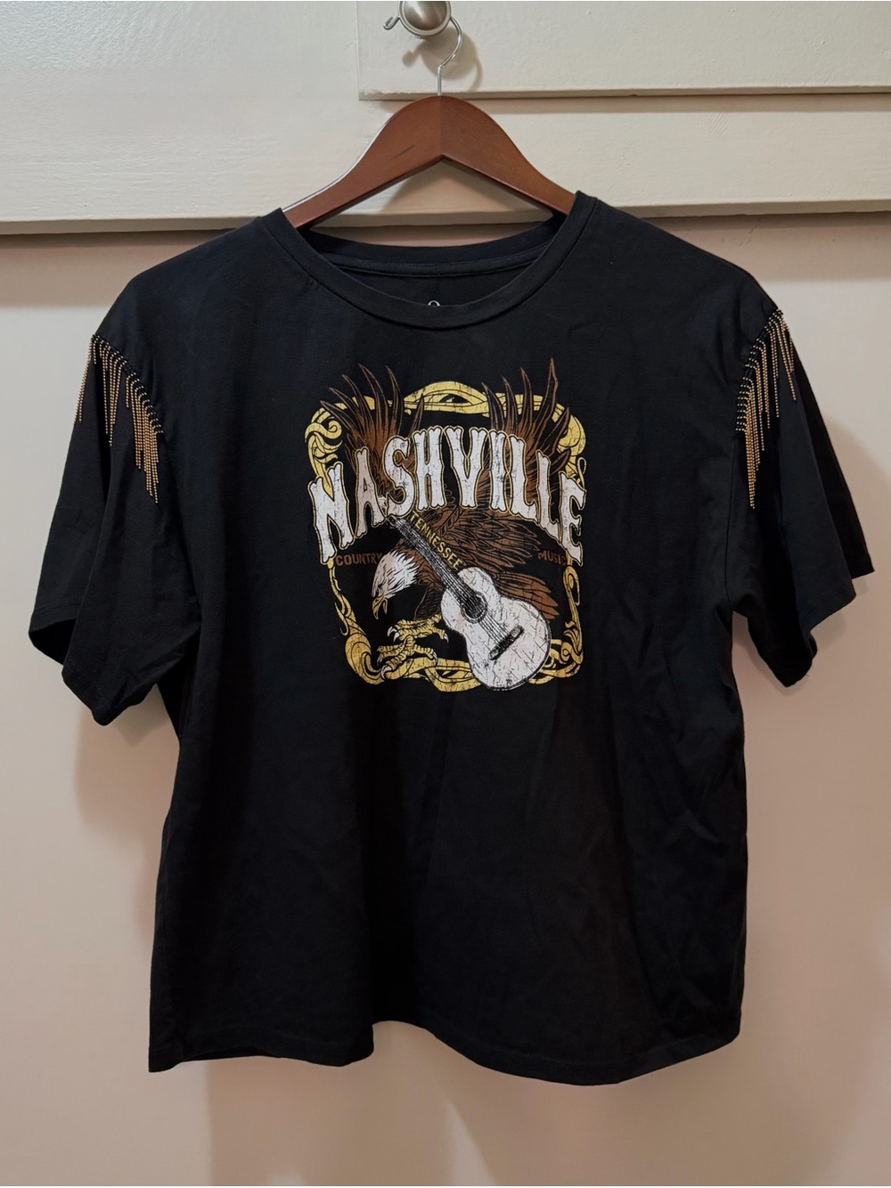 Organic Generation Nashville Graphic T-Shirt XL Black Gold Fringe Eagle Guitar